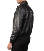 Aaron Black Leather Bomber Jacket - Image 5