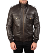Agent Shadow Brown Leather Bomber Jacket - Image 5