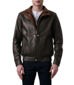 Alfred Brown Leather Bomber Jacket - Image 5