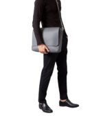 The Carismatico Grey Leather Messenger Bag - Image 5