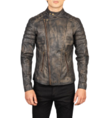 Faisor Distressed Brown Leather Biker Jacket - Image 5