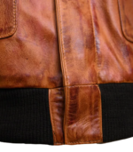 Distressed Bomber Brown Leather Jacket - Image 5