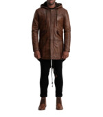 Delvin Distressed Brown Leather Parka - Image 5