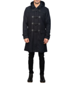 Drake Black Wool Hooded Duffle Coat - Image 5