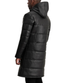 Floyd Black Hooded Leather Puffer Coat - Image 5