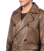 Brown Leather Duster Coat – Belted Coat - Image 5