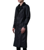 Charlton Black Leather Single Breasted Coat - Image 5