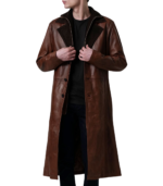 Charlton Waxed Brown Leather Single Breasted Coat - Image 5
