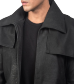Classic Distressed Black Leather Duster - Image 5