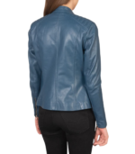 Kelsee Blue Leather Biker Jacket - Image 5