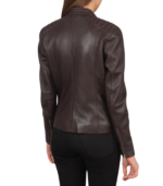 Kelsee Maroon Leather Biker Jacket - Image 5