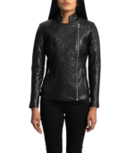 Orient Grain Quilted Black Leather Biker Jacket - Image 5