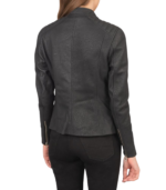 Kelsee Distressed Black Leather Biker Jacket - Image 4