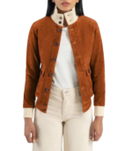 Women's Brown Suede A-1 Bomber Jacket – Linnea - Image 5