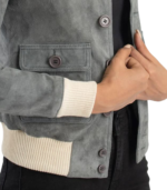Sasha A1 Grey Suede Bomber Jacket - Image 5
