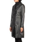 Alexis Black Single Breasted Leather Coat - Image 5
