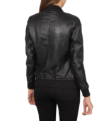 Avery Black Leather Bomber Jacket - Image 5