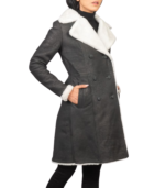 Amie Black Double Breasted Shearling Coat - Image 4