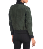 Avery Green Suede Bomber Jacket - Image 5