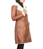 Amie Brown Double Breasted Shearling Coat - Image 5