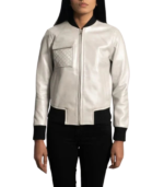 Women's Silver Leather Bomber Jacket – Tove - Image 5