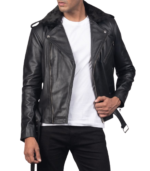 Furton Black Leather Biker Jacket - Image 5