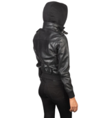 Roslyn Black Hooded Leather Bomber Jacket - Image 5