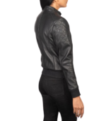 Women's Black Leather Bomber Jacket – Yrsa - Image 5