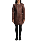 Evelyn Quilted Maroon Leather Coat - Image 4