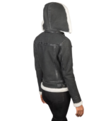 Fiona Black Hooded Shearling Leather Jacket - Image 3