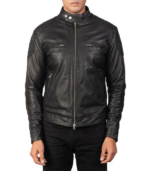 Gatsby Black Leather Biker Jacket - Image 5