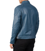 Gatsby Blue Leather Biker Jacket - Image 5