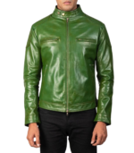 Gatsby Green Leather Biker Jacket - Image 5