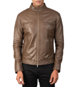 Gatsby Mocha Leather Biker Jacket - Image 5