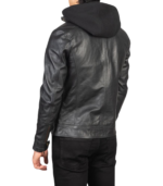 Hector Black Hooded Leather Biker Jacket - Image 5