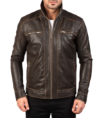Hudson Brown Leather Biker Jacket - Image 5