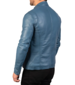Ionic Blue Leather Biker Jacket - Image 5