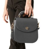 The Sandra Grey Leather Saddle Bag - Image 5