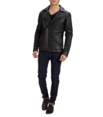 Black Studded Leather Biker Jacket - Image 5