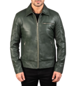 Lavendard Green Leather Biker Jacket - Image 5