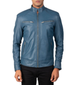 Mack Blue Leather Biker Jacket - Image 5