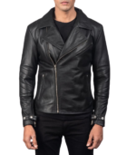 Raiden Black Leather Biker Jacket - Image 5