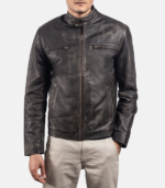 Rustic Brown Leather Biker Jacket - Image 5