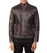 Men's Brown Leather Biker Jacket - Rolf - Image 5