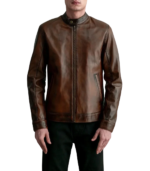 Zen Distressed Brown Leather Biker Jacket - Image 5
