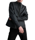 Zen Tumbled Black Leather Biker Jacket - Image 5