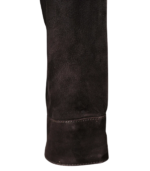 Black Shearling Suede Bomber Jacket - Image 5