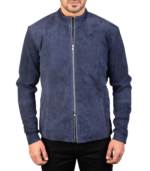 Charcoal Navy Blue Suede Biker Jacket - Image 5