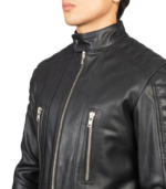 Damian Black Leather Biker Jacket - Image 5