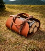 Buffalo Leather Log Carrier  Handcrafted Firewood Tote - Image 3